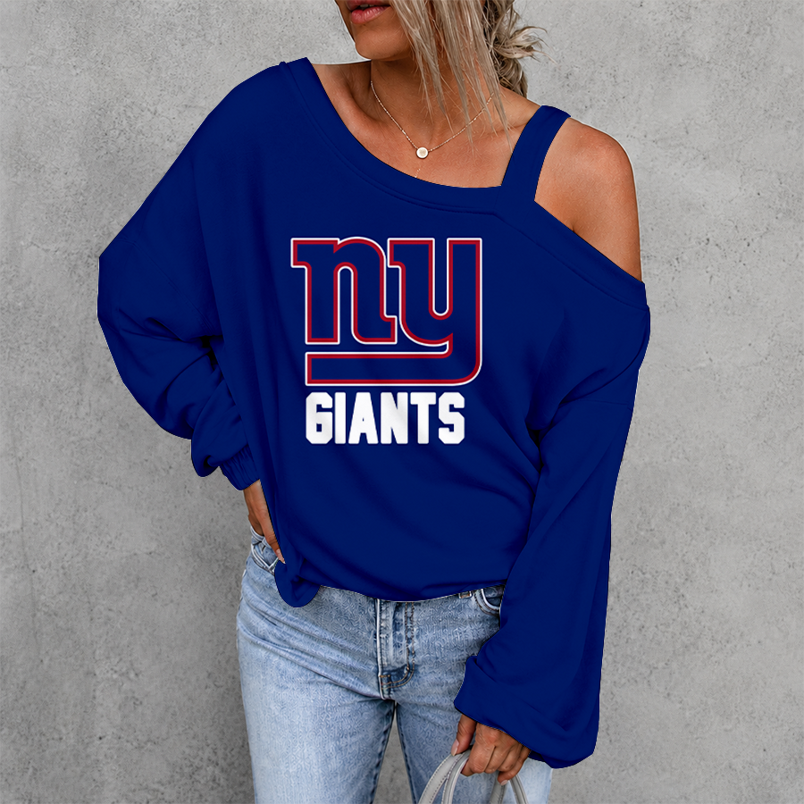 [SPECIAL OFFER] NEW CUSTOMIZED NFL32 NYG NEW YORK GIANTS WOMEN'S OFF-SHOULDER LONG SLEEVE SHIRT
