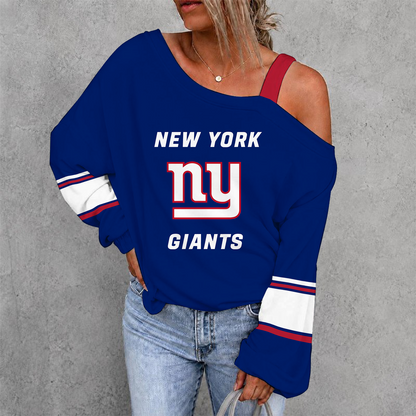 [TOUCHDOWN DEAL] NEW CUSTOMIZED NFL32 NYG NEW YORK GIANTS WOMEN'S OFF-SHOULDER LONG SLEEVE SHIRT