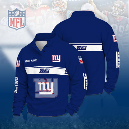 [TOUCHDOWN DEAL] NEW CUSTOMIZED NFL32 NYG THE GIANTS QUARTER-BUTTON STAND-COLLAR SWEATSHIRT
