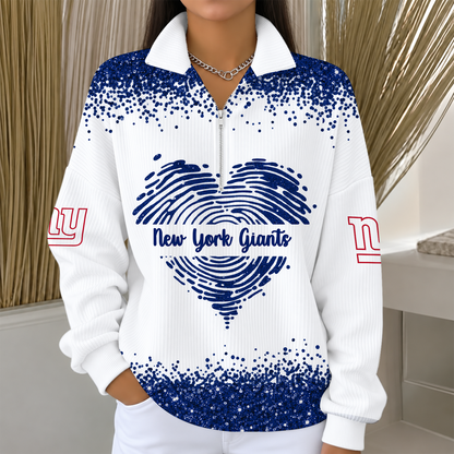 [TOUCHDOWN DEAL] NEW CUSTOMIZED NFL32 NYG THE GIANTS QUARTER ZIP RIBBED SWEATER