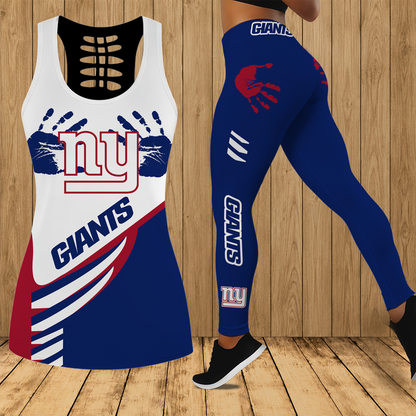 [TOUCHDOWN DEAL] NEW CUSTOMIZED NFL32 NYG NEW YORK GIANTS HOLLOW TANK TOP & LEGGINGS SET