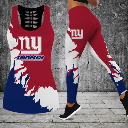 [TOUCHDOWN DEAL] NEW CUSTOMIZED NFL32 NYG NEW YORK GIANTS HOLLOW TANK TOP & LEGGINGS SET