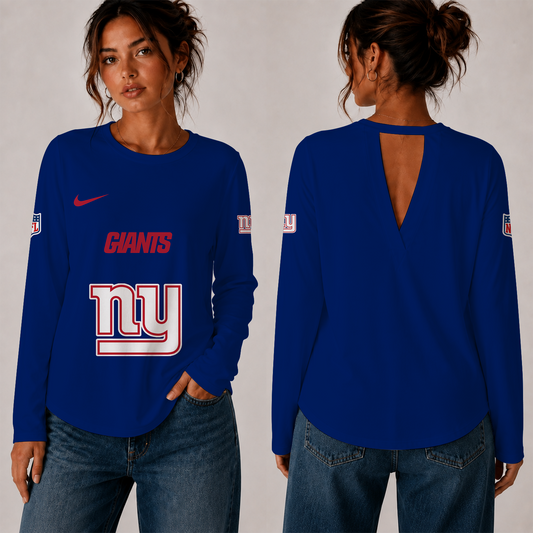 [TOUCHDOWN DEAL] NEW CUSTOMIZED NFL32 NYG THE GIANTS WOMEN'S BACK V-CUT LONG-SLEEVE SHIRT