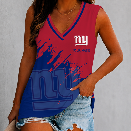 [TOUCHDOWN DEAL] NEW CUSTOMIZED NFL32 NYG NEW YORK GIANTS WOMEN'S V-NECK TANK TOP