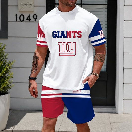[TOUCHDOWN DEAL] NEWCUSTOMIZED NFL32 NYG NEW YORK GIANTS UNISEX T-SHIRT & SHORTS SET