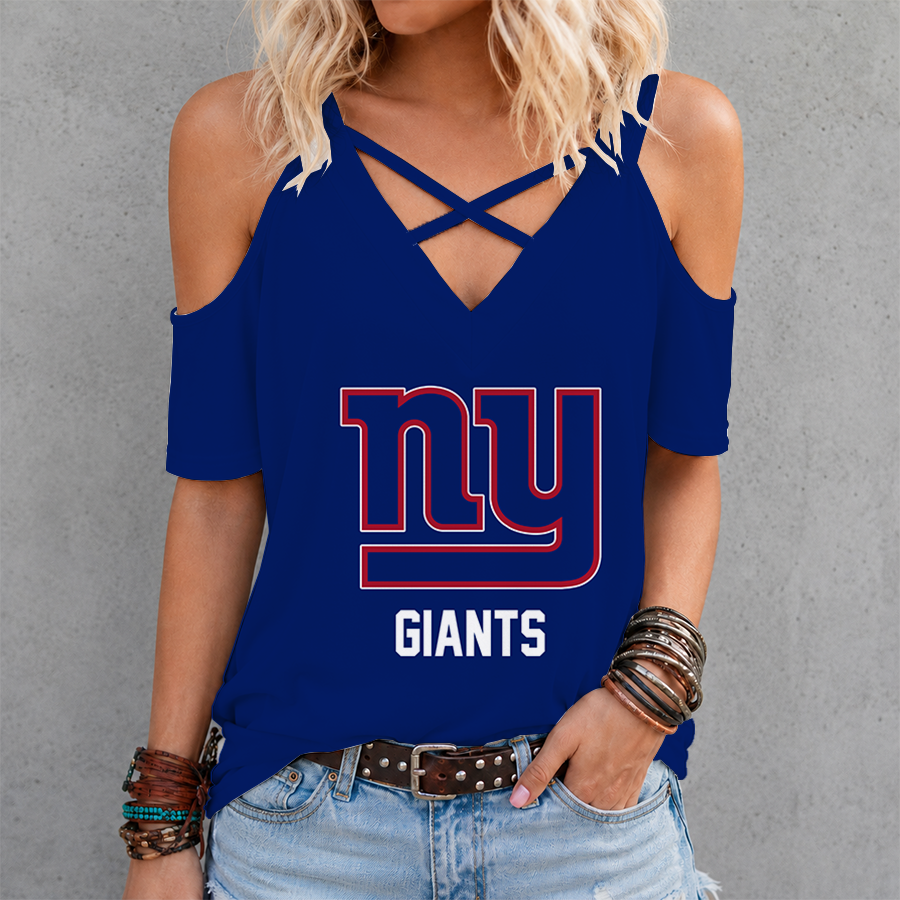 [SPECIAL OFFER] NEW CUSTOMIZED NFL32 NYG NEW YORK GIANTS CRISS CROSS V-NECK TOP