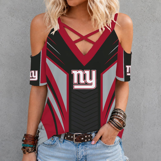 [TOUCHDOWN DEAL] NEW CUSTOMIZED NFL32 NYG NEW YORK GIANTS CRISS CROSS V-NECK TOP