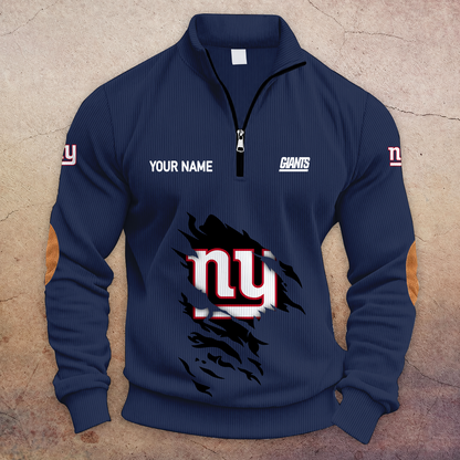 [TOUCHDOWN DEAL] NEW CUSTOMIZED NFL32 NYG NEW YORK GIANTS MULTICOLOR STRIPED QUATER ZIP SWEATSHIRT