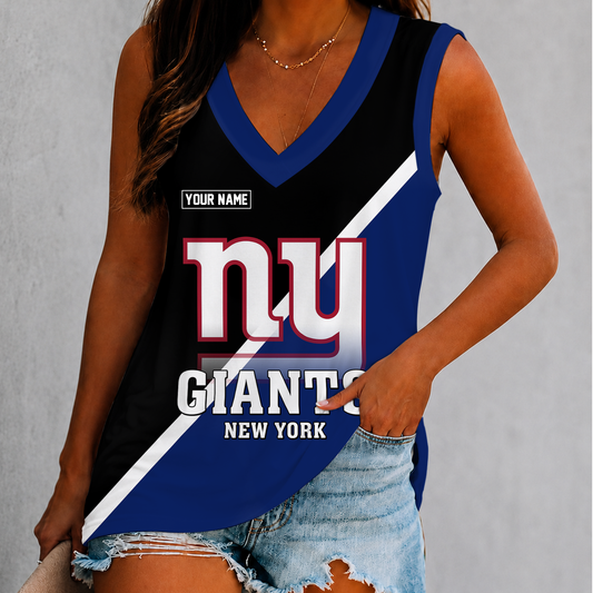 [TOUCHDOWN DEAL] NEW CUSTOMIZED NFL32 NYG NEW YORK GIANTS WOMEN'S V-NECK TANK TOP