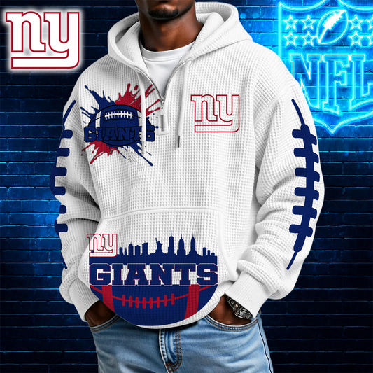 [TOUCHDOWN DEAL] NEW CUSTOMIZED NFL32 NYG NEW YORK GIANTS WAFFLE FULL ZIP HOODIE