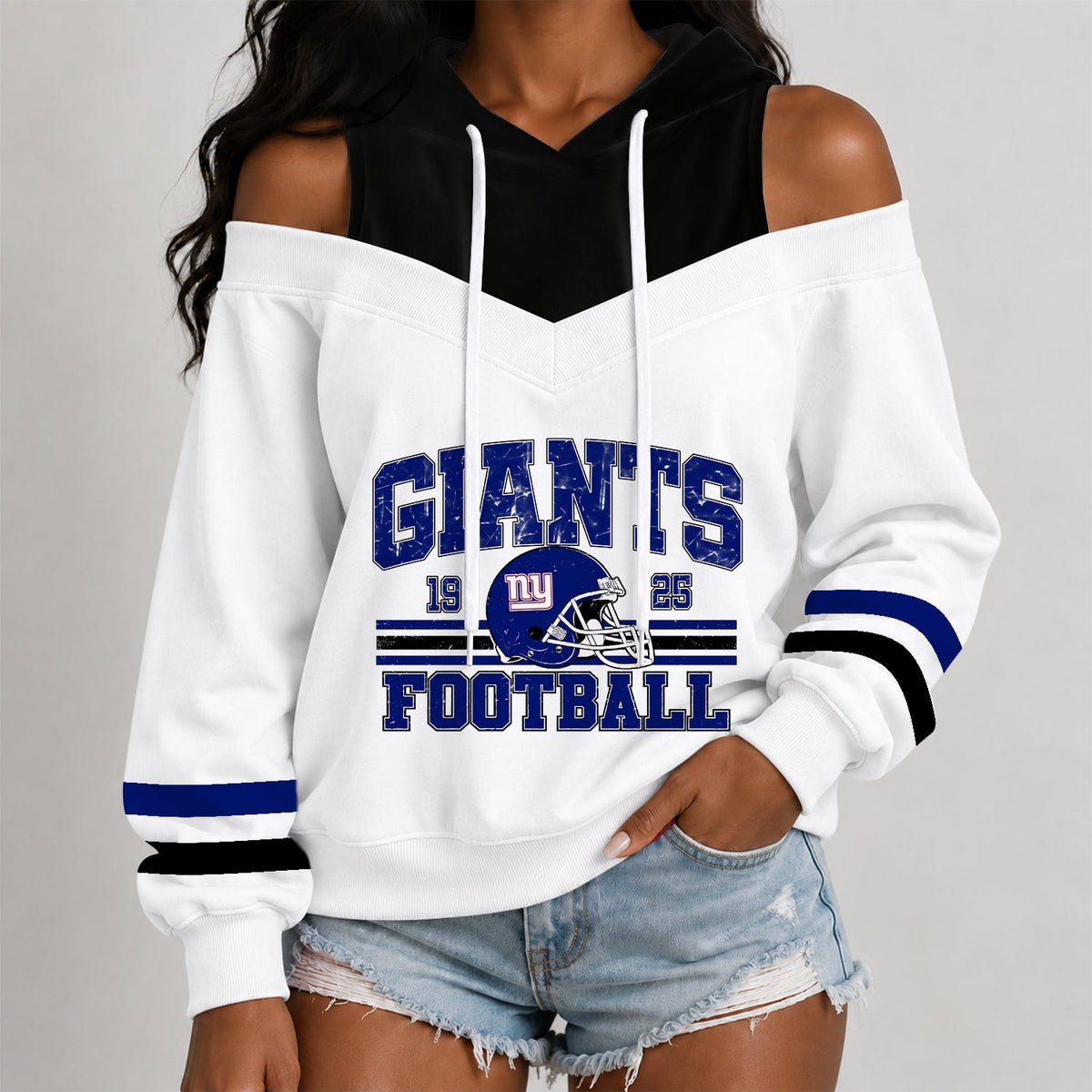 [TOUCHDOWN DEAL] NEW CUSTOMIZED NFL32 NYG THE GIANTS WOMEN'S OFF-SHOULDER HOODIE