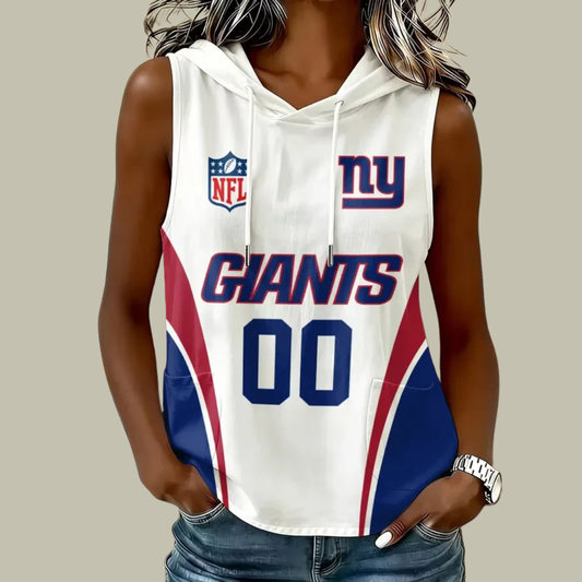 [TOUCHDOWN DEAL] NEW CUSTOMIZED NFL32 NYG NEW YORK GIANTS WOMEN'S SLEEVELESS HOODED POCKET TANK TOP