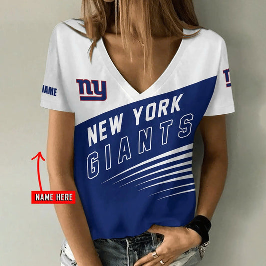 [TOUCHDOWN DEAL] NEW CUSTOMIZED NFL32 NYG NEW YORK GIANTS V-NECK FEMALE SHIRT