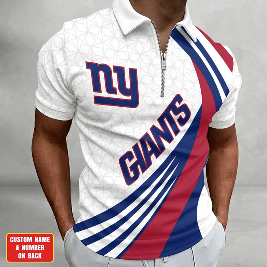 [TOUCHDOWN DEAL] NEW CUSTOMIZED NFL32 NYG NEW YORK GIANTS ZIP POLO SHIRT