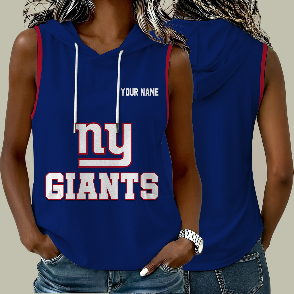 [TOUCHDOWN DEAL] NEW CUSTOMIZED NFL32 NYG NEW YORK GIANTS WOMEN'S SLEEVELESS HOODED POCKET TANK TOP
