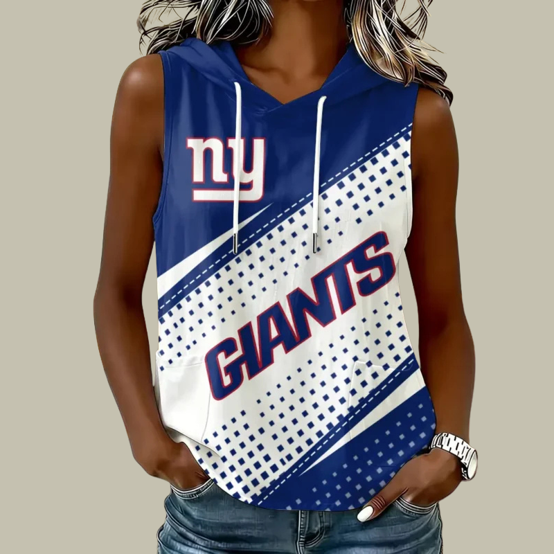[TOUCHDOWN DEAL] NEW CUSTOMIZED NFL32 NYG NEW YORK GIANTS WOMEN'S SLEEVELESS HOODED POCKET TANK TOP