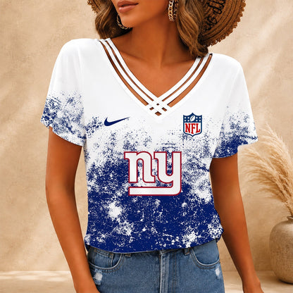[TOUCHDOWN DEAL] NEW CUSTOMIZED NFL32 NYG NEW YORK GIANTS V-NECK SHIRT