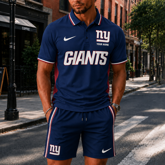[TOUCHDOWN DEAL] NEW CUSTOMIZED NFL32 NYG NEW YORK GIANTS POLO SHIRT & SHORT PANTS