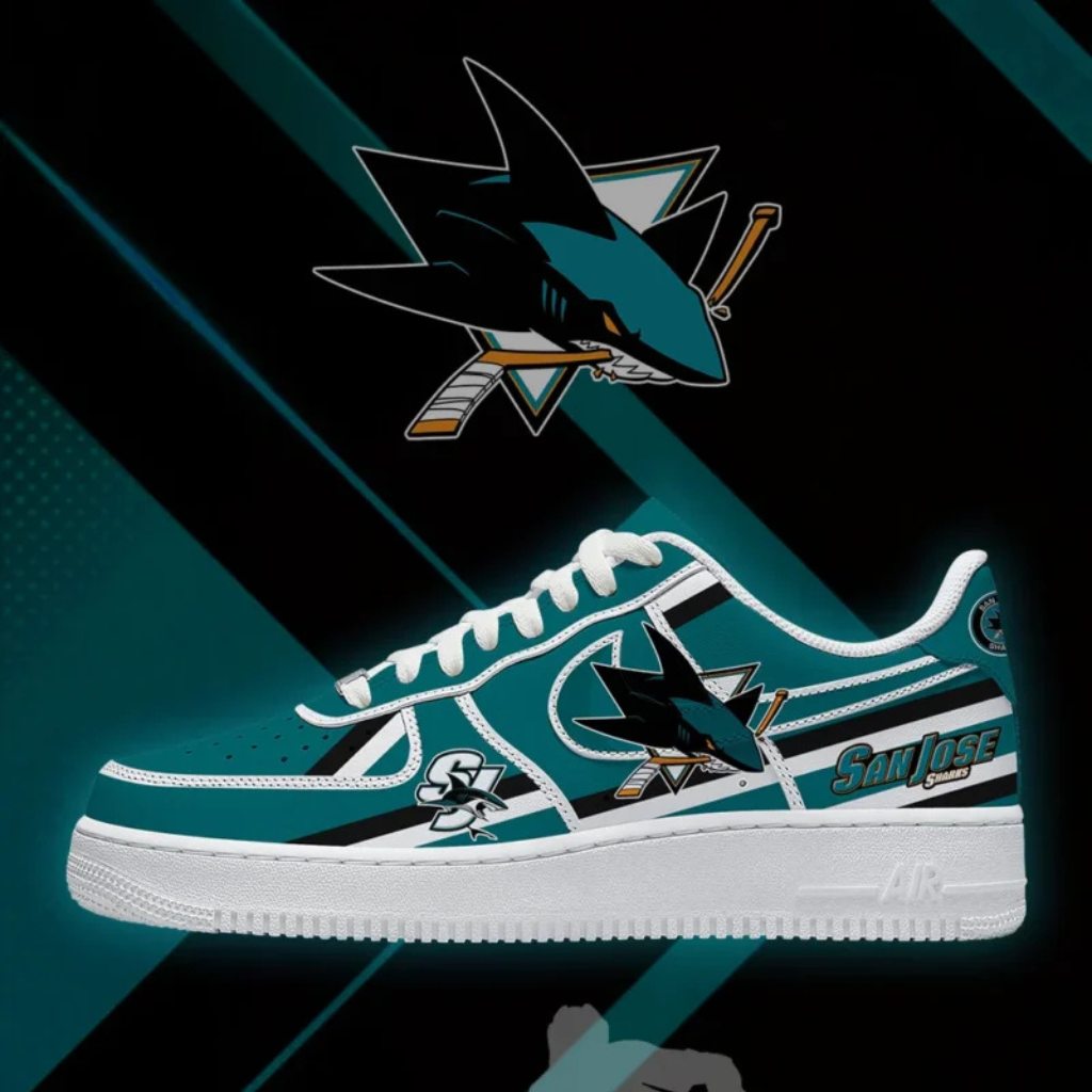 [PUCK DROP DEAL] NEW CUSTOMIZED NHL32 SJS SAN JOSE SHARKS AF1 SHOES