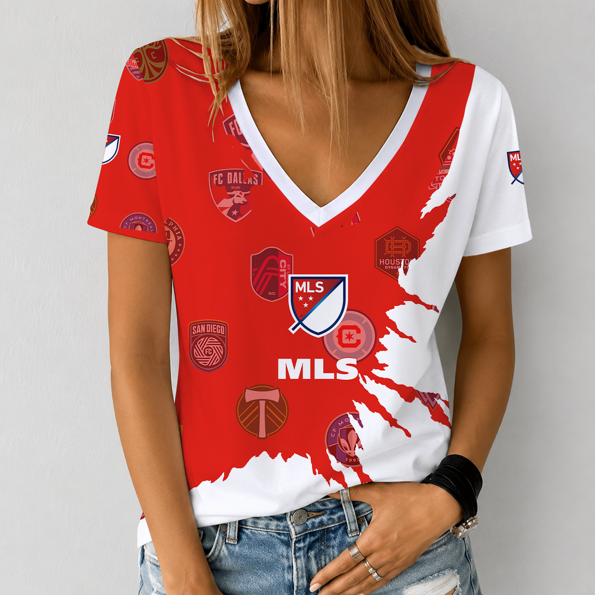 [GOAL DEAL] NEW CUSTOMIZED MLS32 SOA MLS ALL TEAM V-NECK FEMALE SHIRT