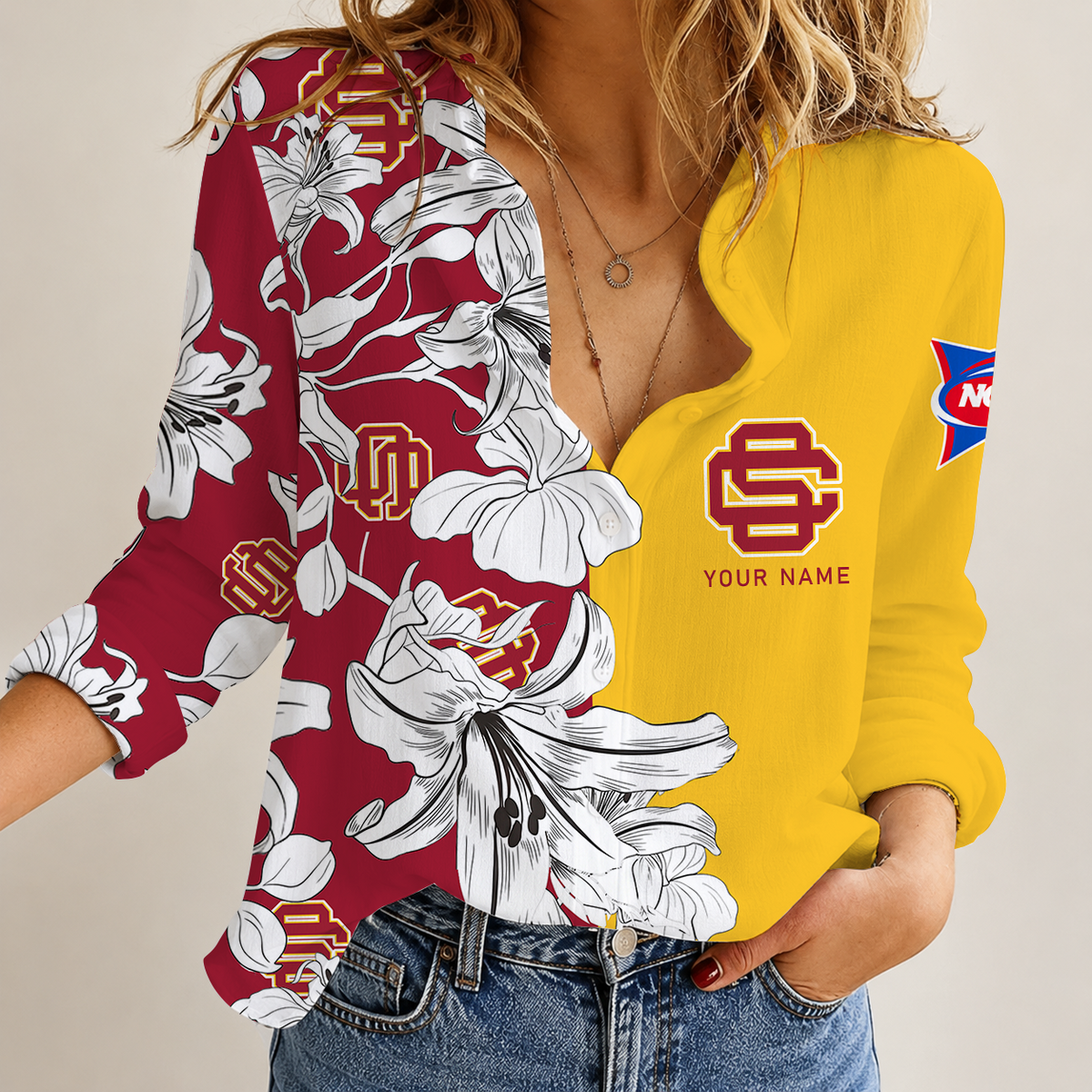 [TOUCHDOWN DEAL] NEW CUSTOMIZED NCAA FBS32 USC USC TROJANS WOMEN CASUAL SHIRT