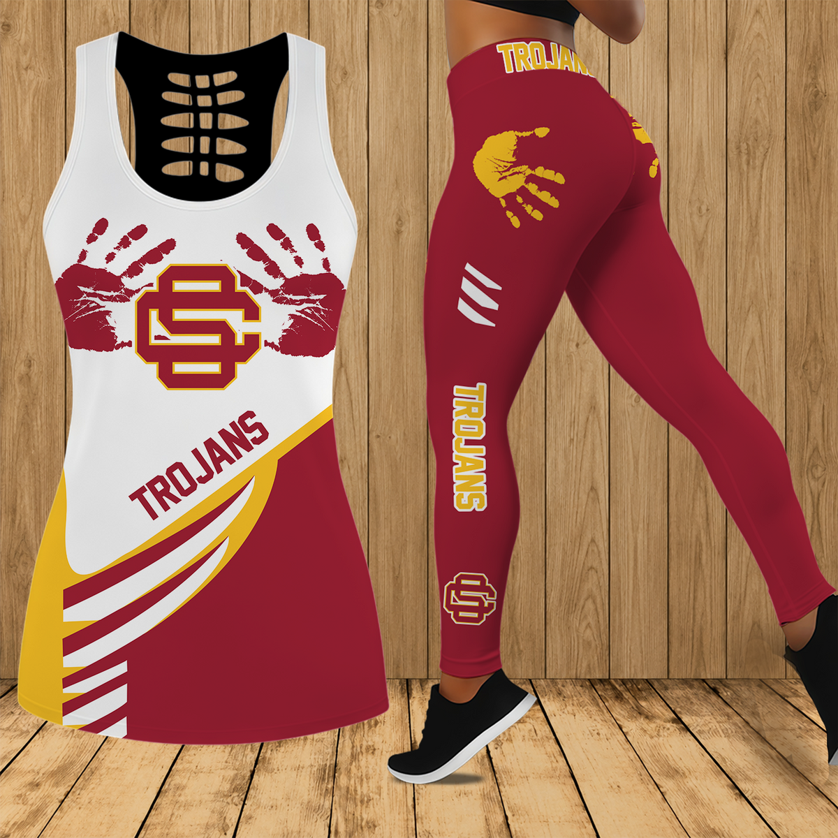[TOUCHDOWN DEAL]NEW CUSTOMIZED NCAA FBS32 USC USC TROJANS HOLLOW TANK TOP & LEGGINGS SET