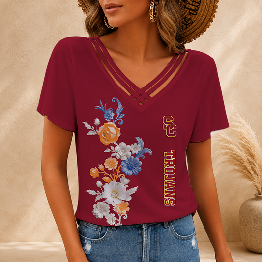[FAN FAVORITE] NEW CUSTOMIZED NCAA FBS32 USC USC TROJANS V-NECK SHIRT