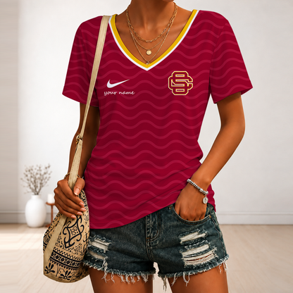[TOUCHDOWN DEAL]NEW CUSTOMIZED NCAA FBS32 USC USC TROJANS V-NECK FEMALE SHIRT
