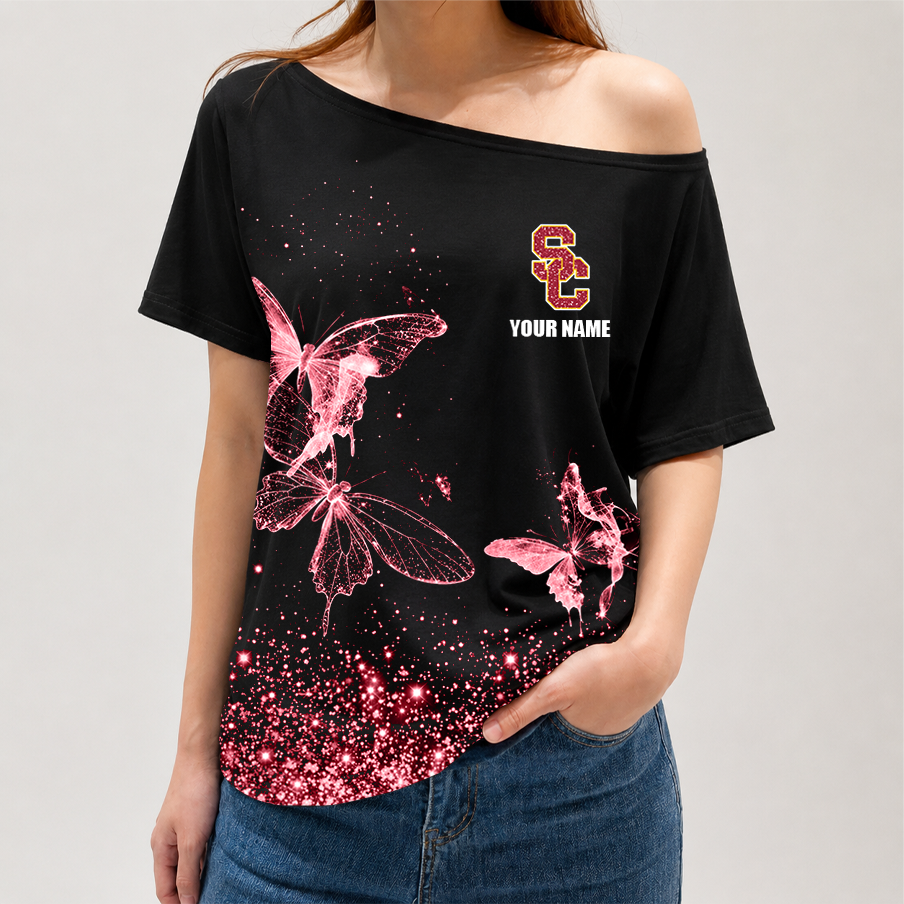 [TOUCHDOWN DEAL]NEW CUSTOMIZED NCAA FBS32 USC USC TROJANS OFF-SHOULDER SHIRT