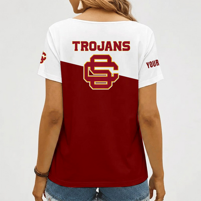 [FAN FAVORITE] NEW CUSTOMIZED NCAA FBS32 USC USC TROJANS V-NECK FEMALE SHIRT