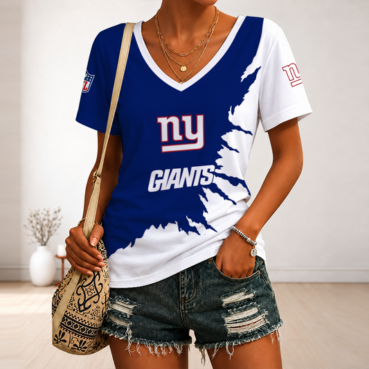 [TOUCHDOWN DEAL] NEW CUSTOMIZED NFL32 NYG NEW YORK GIANTS V-NECK FEMALE SHIRT