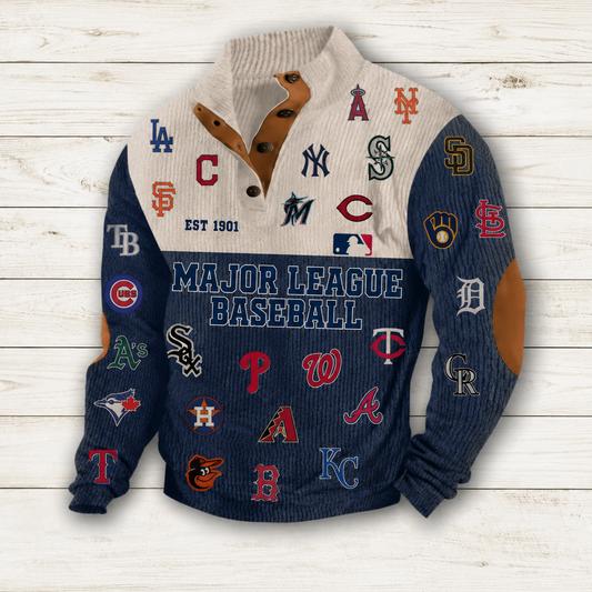[HOMERUN DEAL] NEW CUSTOMIZED MLB32 ALL TEAMS BUTTON SWEATSHIRTS STAND COLLAR