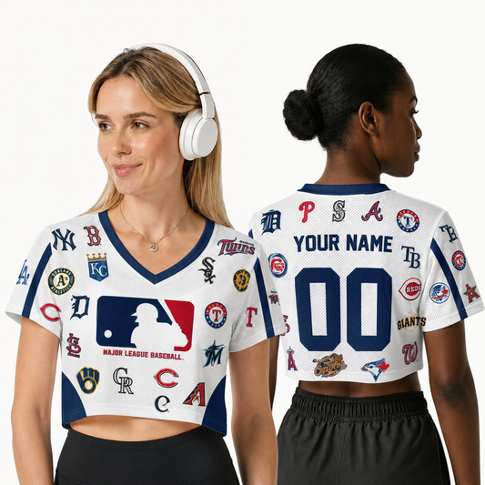 [HOMERUN DEAL] NEW CUSTOMIZED MLB32 ALL TEAMS V-NECK JERSEY CROP TOP