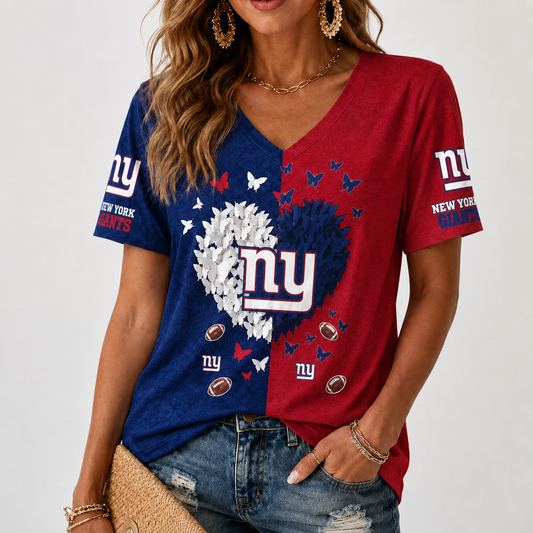 [TOUCHDOWN DEAL] NEW CUSTOMIZED NFL32 NYG NEW YORK GIANTS V-NECK FEMALE SHIRT