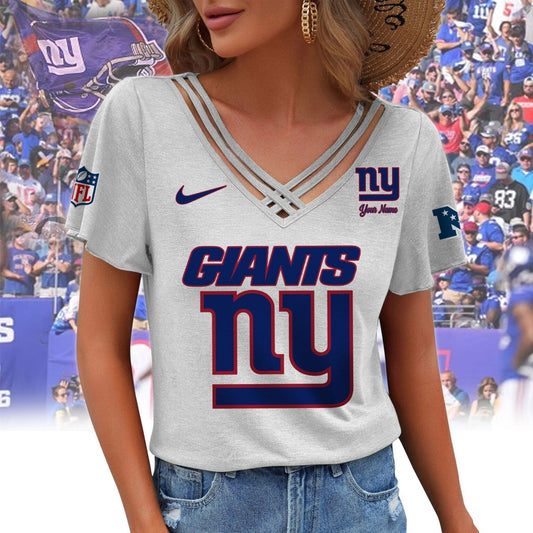 [TOUCHDOWN DEAL] NEW CUSTOMIZED NFL32 NYG NEW YORK GIANTS V-NECK SHIRT
