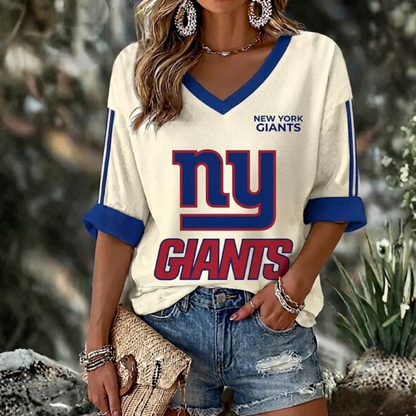 [TOUCHDOWN DEAL] NEW CUSTOMIZED NFL32 NYG NEW YORK GIANTS WOMEN'S HEART V-NECK LONG SLEEVE SHIRT