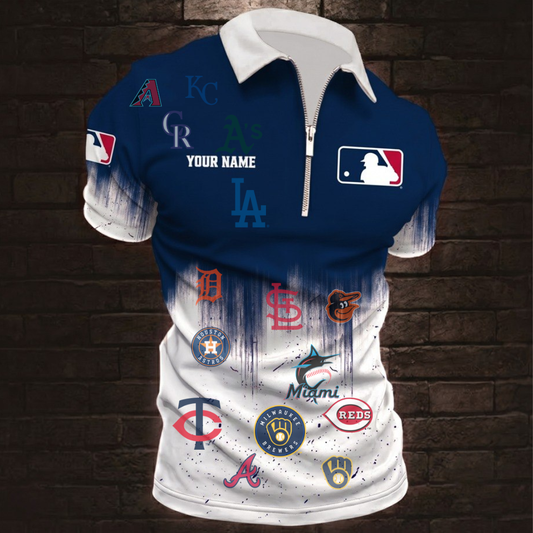 [HOMERUN DEAL] NEW CUSTOMIZED MLB32 MLB ALL TEAMS ZIP POLO SHIRT