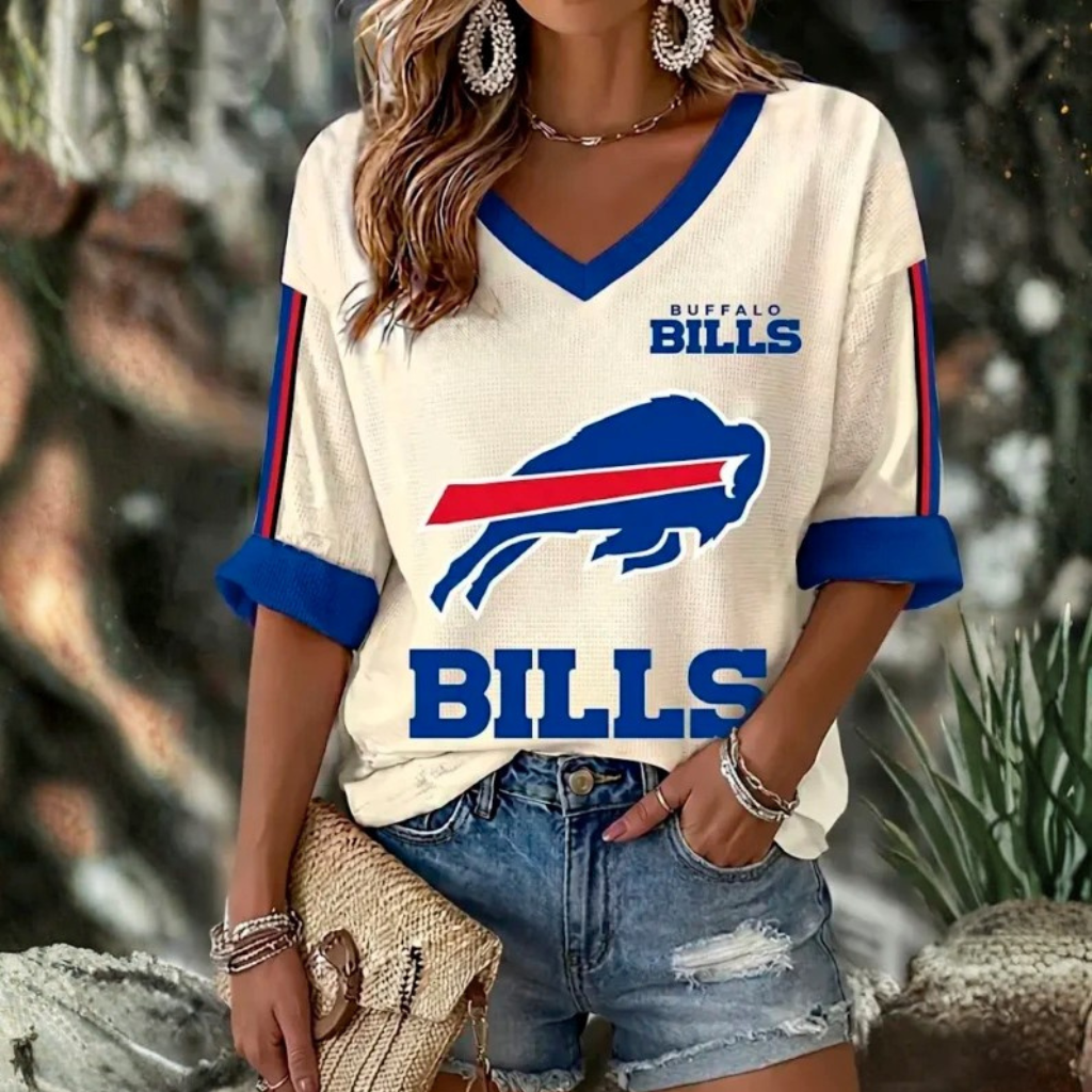 [TOUCHDOWN DEAL] NEW CUSTOMIZED NFL03 BFB BUFFALO BILLS WOMEN'S HEART V-NECK LONG SLEEVE SHIRT