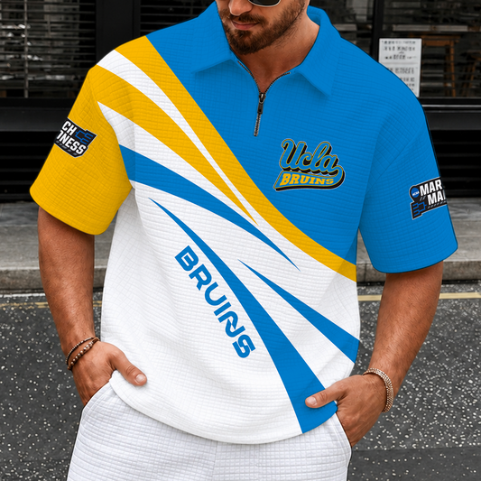 [SLAM DUNK DEAL] NEW CUSTOMIZED NCAA MAM04 UCB UCLA BRUINS QUARTER-ZIP POLO SHIRT
