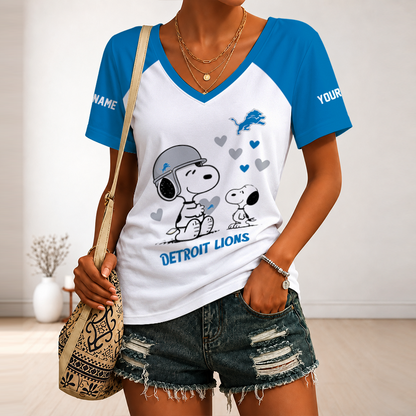 [TOUCHDOWN DEAL] NEW CUSTOMIZED NFL04 DTL DETROIT LIONS V-NECK FEMALE SHIRT