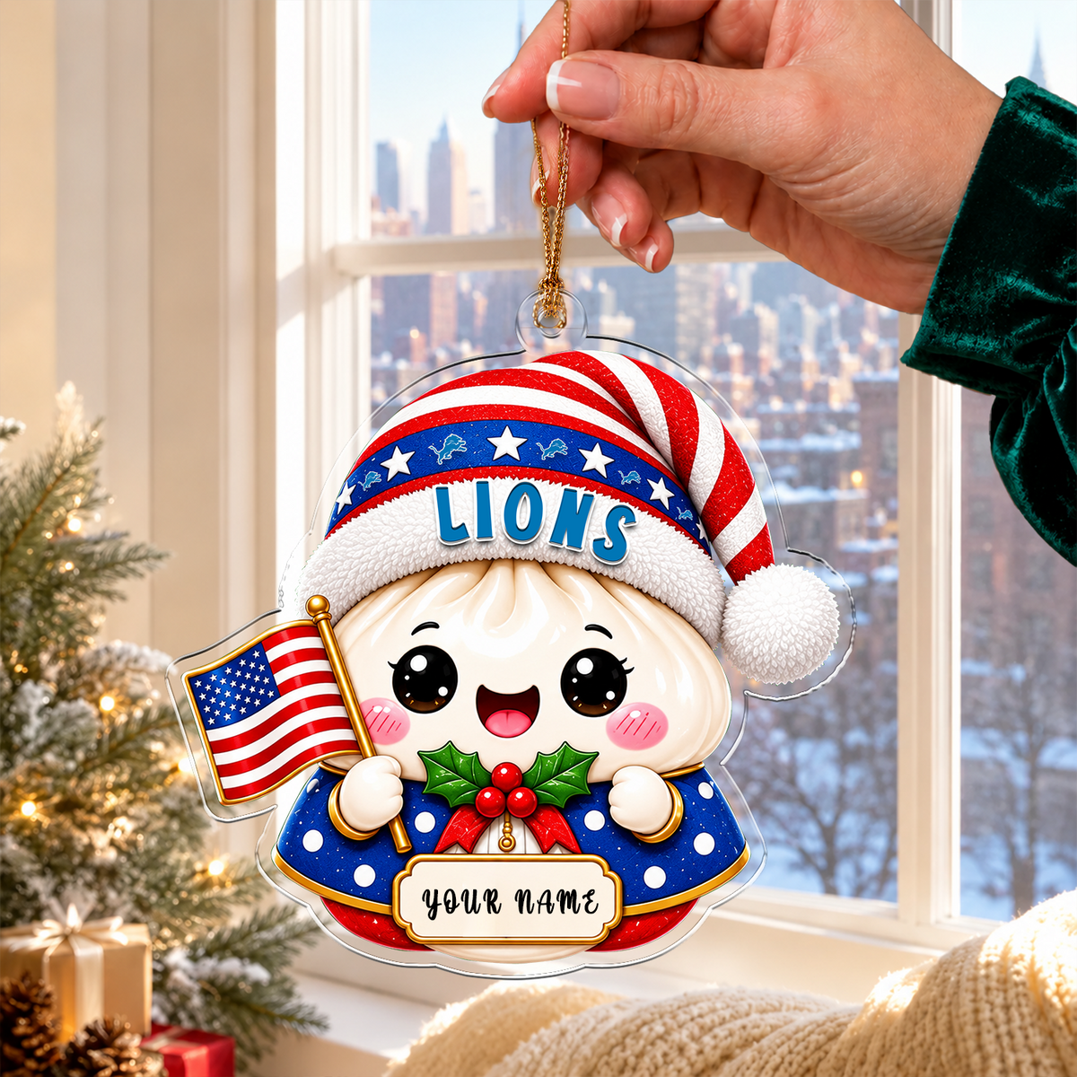 [TOUCHDOWN DEAL] NEW CUSTOMIZED NFL04 DTL DETROIT LIONS CHRISTMAS ACRYLIC ORNAMENT