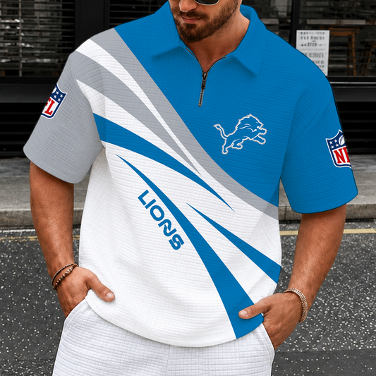 [TOUCHDOWN DEAL] NEW CUSTOMIZED NFL04 DTL DETROIT LIONS QUARTER-ZIP POLO SHIRT