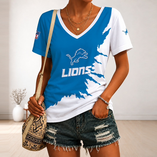 [TOUCHDOWN DEAL] NEW CUSTOMIZED NFL04 DTL DETROIT LIONS V-NECK FEMALE SHIRT