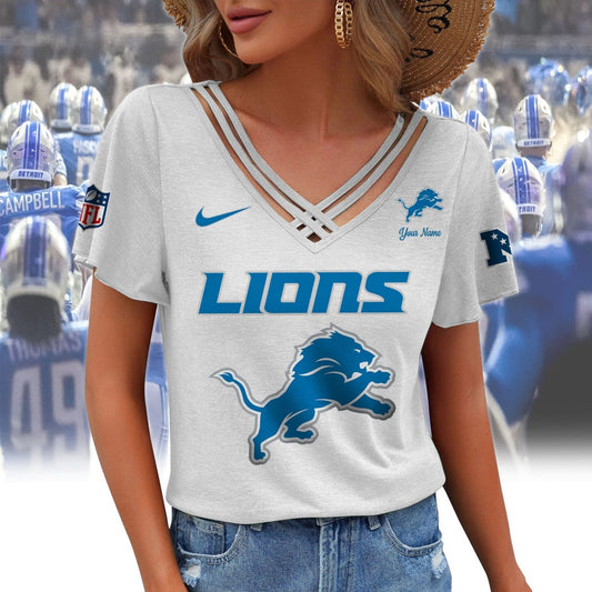 [TOUCHDOWN DEAL] NEW CUSTOMIZED NFL04 DTL DETROIT LIONS V-NECK SHIRT