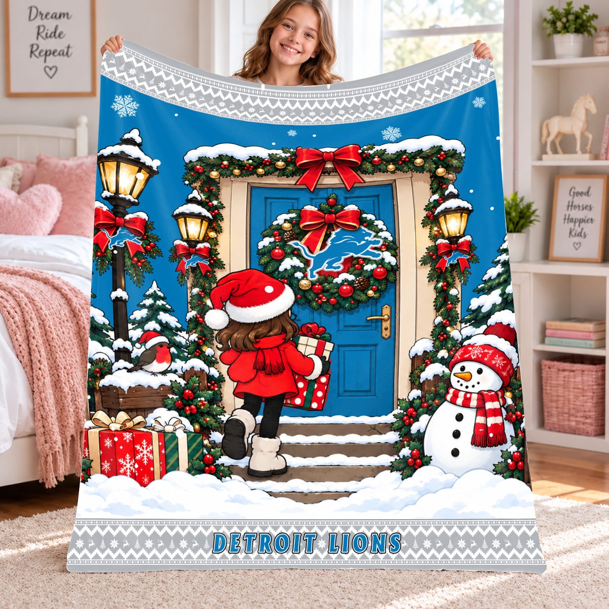 [TOUCHDOWN DEAL] NEW CUSTOMIZED NFL04 DTL THE LIONS FLEECE BLANKET