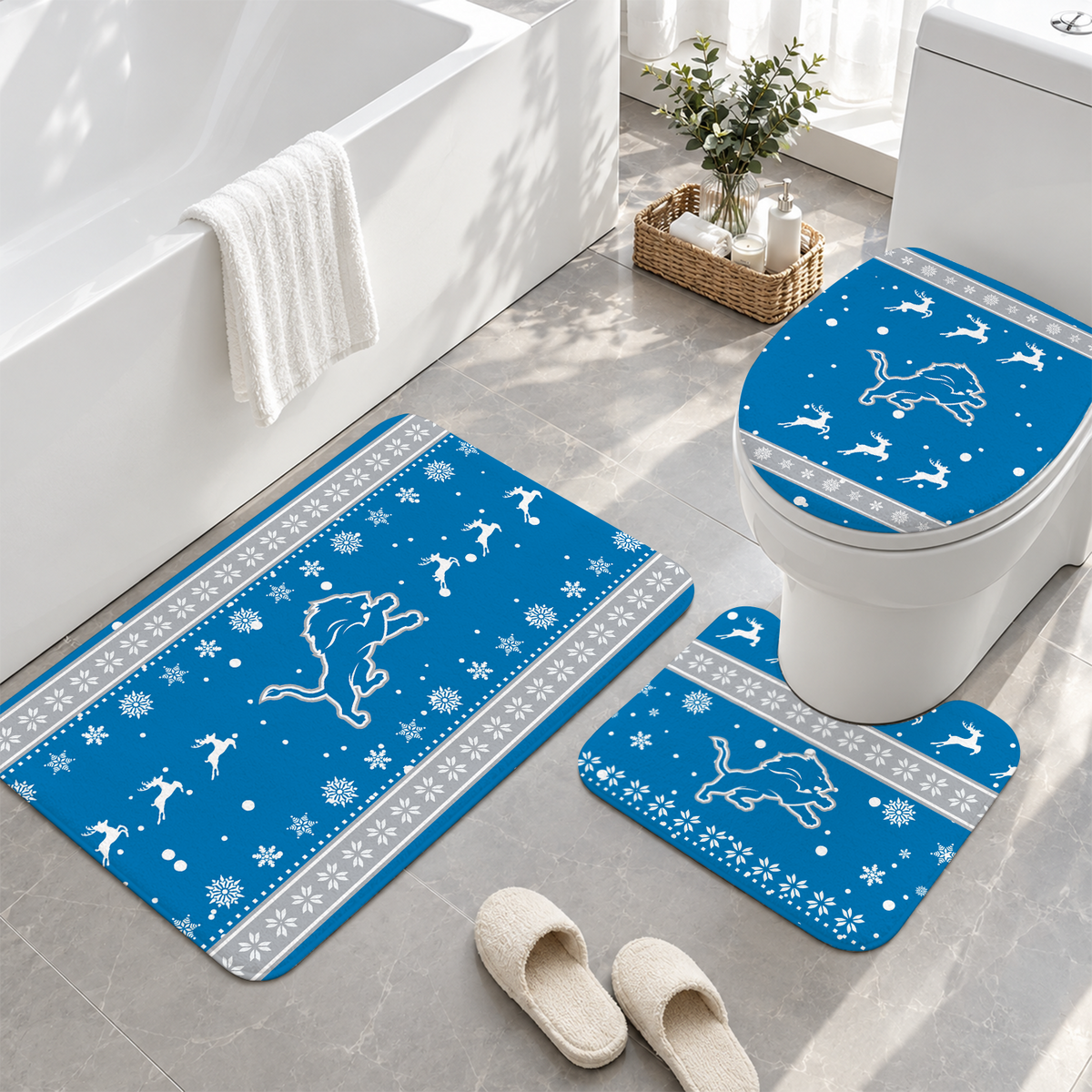 [TOUCHDOWN DEAL] NEW CUSTOMIZED NFL04 DTL DETROIT LIONS 3-PIECE BATHROOM RUG SET