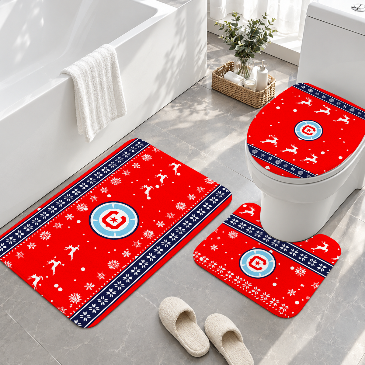 [GOAL DEAL] NEW CUSTOMIZED MLS04 CCF CHICAGO FIRE FC 3-PIECE BATHROOM RUG SET
