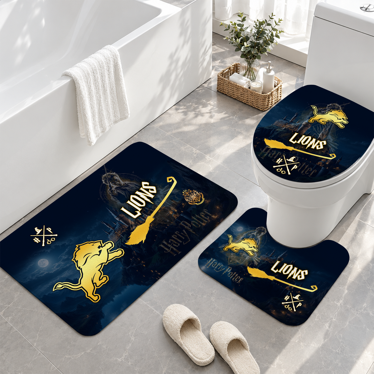 [TOUCHDOWN DEAL] NEW CUSTOMIZED NFL04 DTL DETROIT LIONS 3-PIECE BATHROOM RUG SET