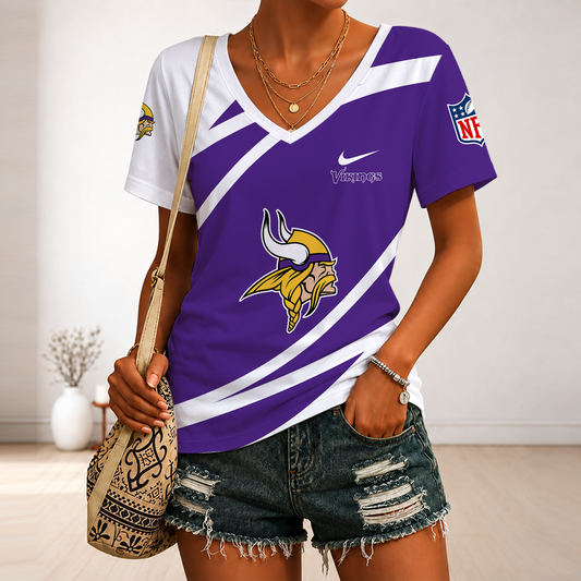 [TOUCHDOWN DEAL] NEW CUSTOMIZED NFL05 MVK MINNESOTA VIKINGS V-NECK FEMALE SHIRT
