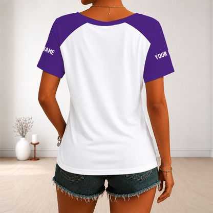 [TOUCHDOWN DEAL] NEW CUSTOMIZED NFL05 MVK MINNESOTA VIKINGS V-NECK FEMALE SHIRT